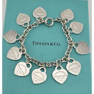 RARE Return to Tiffany & Co. Multi Heart Tag Bracelet Sterling Silver 7"